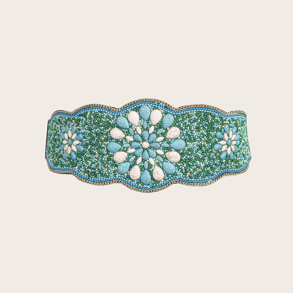 Ethnicinspired Womens Wide Waist Belt With Plastic Turquoise And Rhinestone Embellishments For Fashion Seasonal