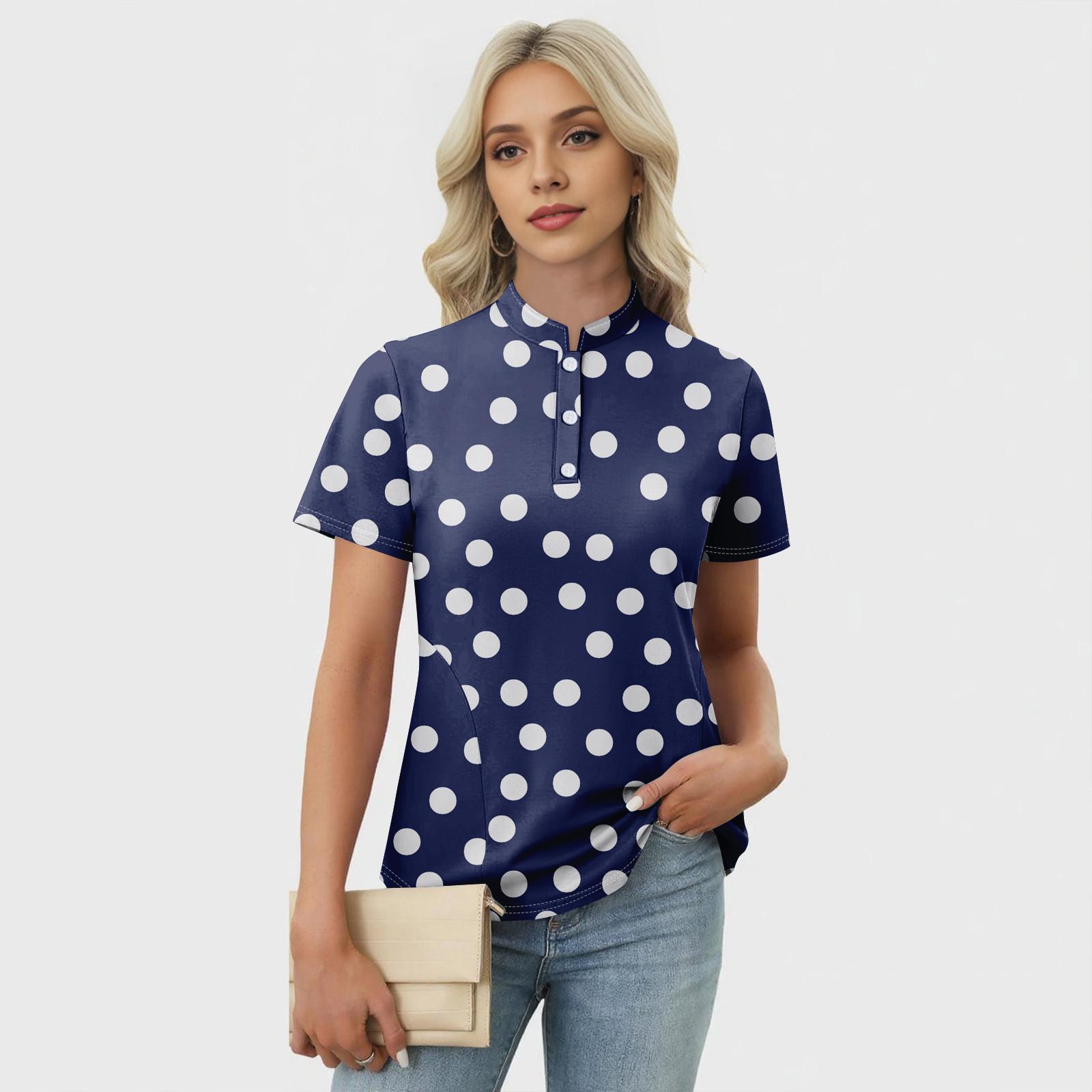 

Женская повседневная футболка с v-образным вырезом и коротким рукавом с цветочным принтом и декоративными пуговицами, топ L тёмно-синий