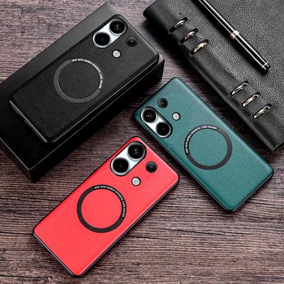Etui z ładowaniem bezprzewodowym Magsafe Magnetic Wireless do POCO M6 Pro X6 Pro F5 Pro F5 X5 Pro POCO F3 X3 NFC Luxury Plain Leather Cover