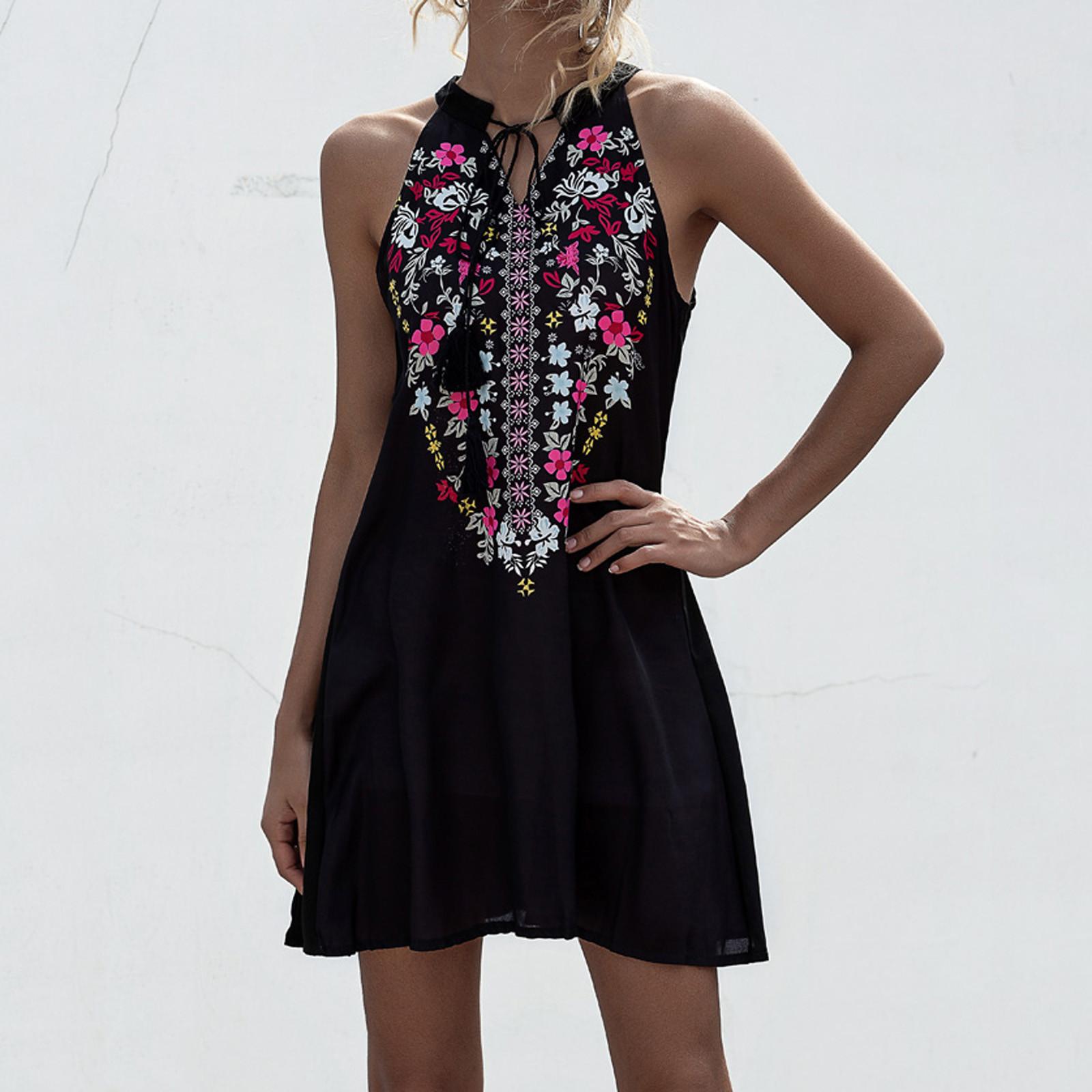 

Women Fashion Sleeveless Bind Short Sleeve Short Short Sleeve Dress L чёрный