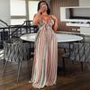 European and American Women's Clothing Summer New Fashionable and Sexy V-neck Suspender Slim Striped Strap Dress Dress