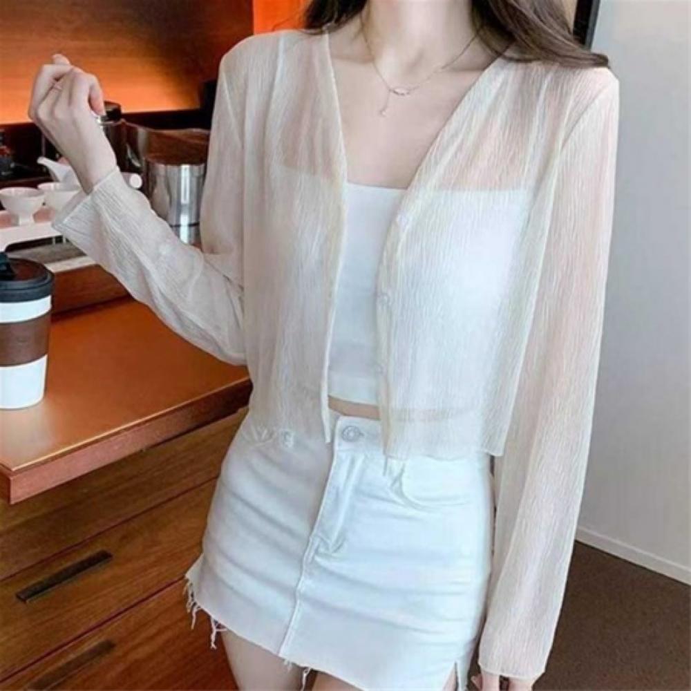 New ArriVals Open Run Women Cropped V Neck Long sleeVe Sheer Cardigan