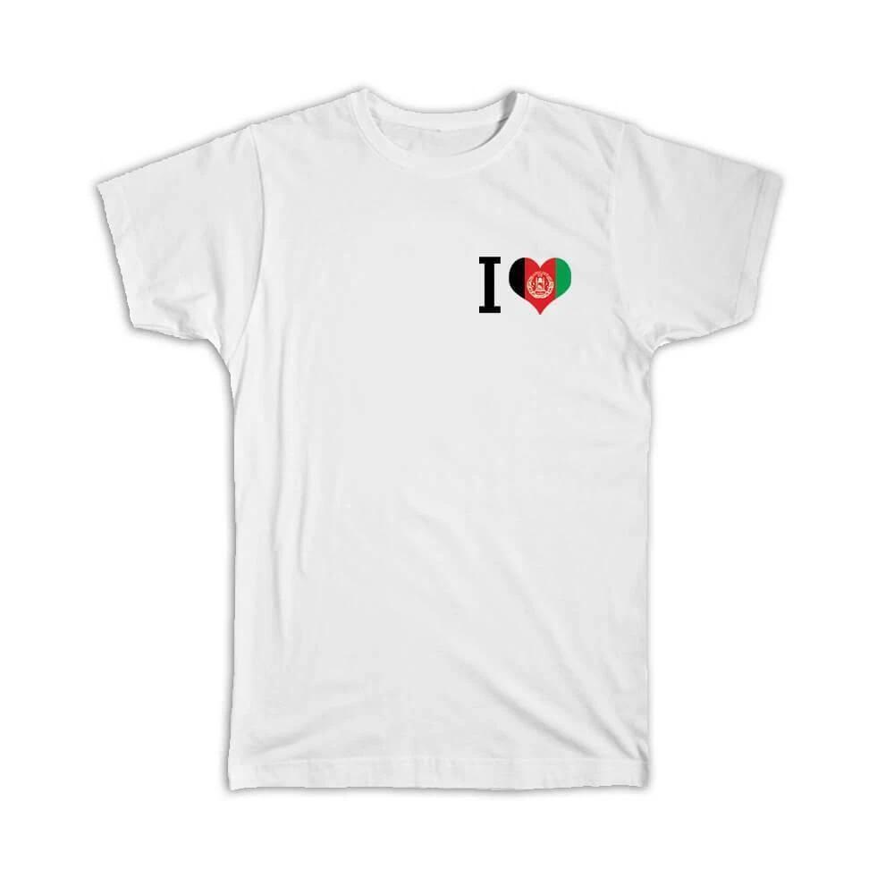 Gift T-Shirt : I Love Afghanistan Flag Heart Crest Country Afghan Expat 3XL