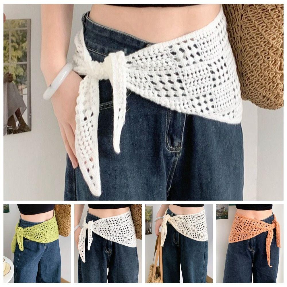 Balletcore Knitted Triangle Scarf Hollow Hip Scarf Multifunctional Apron Wrap  Women