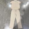 Men's European & American Linen Short Sleeve Shirt and Long Pants Set for Summer