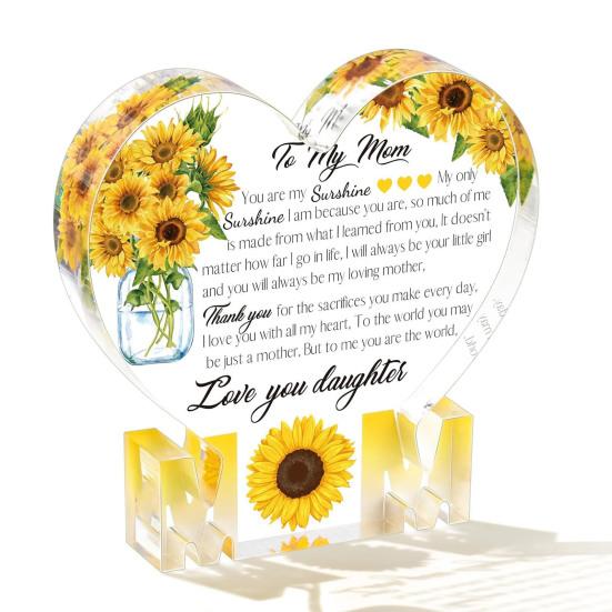 Printed Acrylic Ornament Gifts for Mom Gifts from Daughter or Son Standing Heart or Butterfly Shape Clear Acrylic Sign Mother's Day Gift for Mom