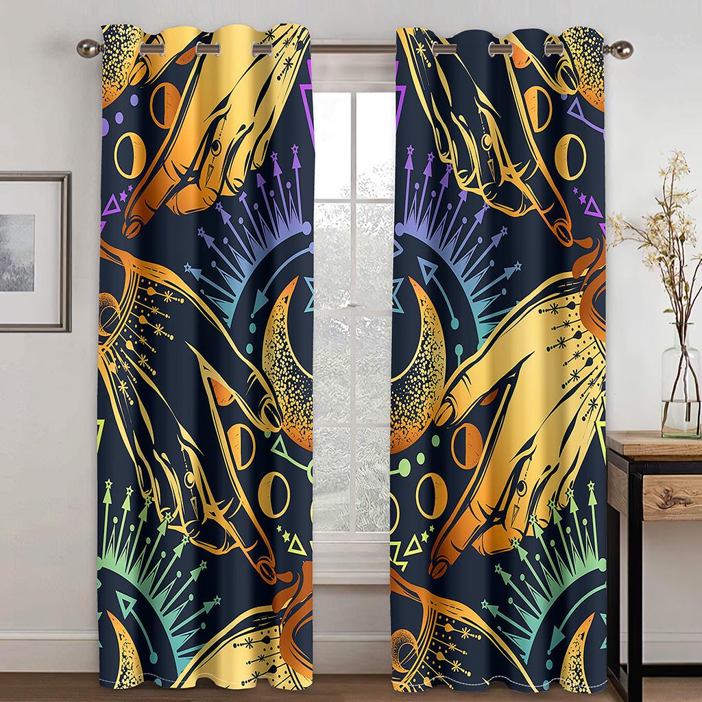 Fortune Divination Pattern Digital Printed Curtain Living Room Balcony Home Environment Decoration Fabric Two Pieces Polyester Ideal For Great