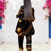 Women Plus Size Round Neck Long Sleeve Printed Irregular Top And Long Pants Two Piece Set