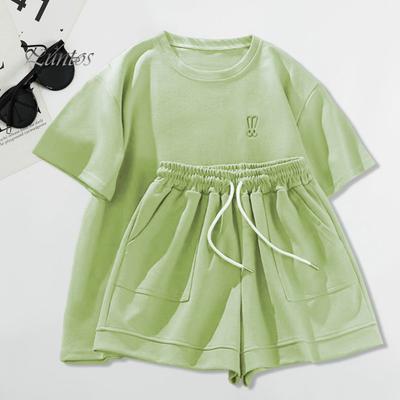 2 Pcs/Set Women T-shirt Shorts Suit Round Neck Solid Color Short Sleeves Top Drawstring Elastic Waist Loose Pants Lady Tracksuit Casual Daily Outfit