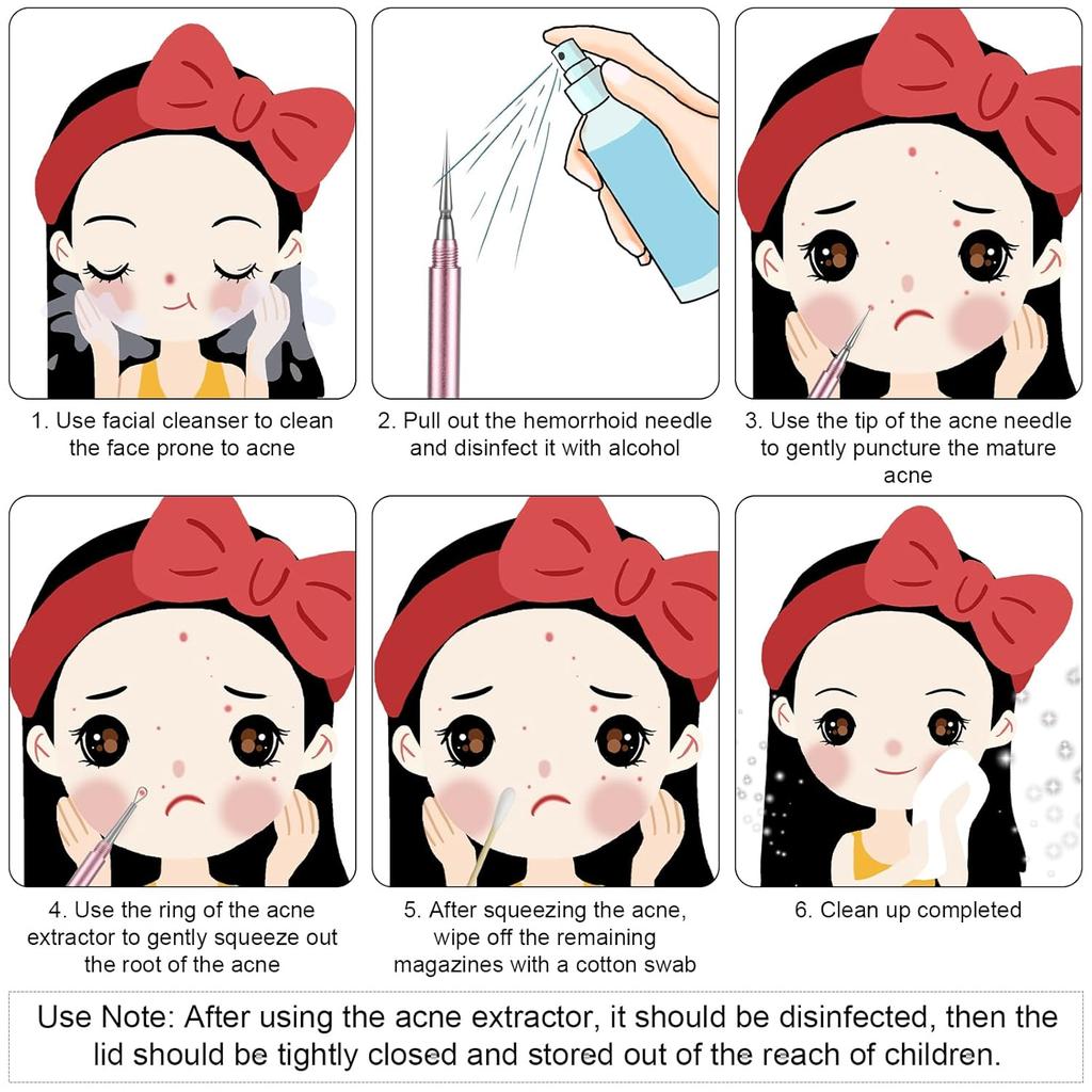 Blackhead Extractor, Metal 2 In 1 Acne Clean Needle Professional Pimple Popper Needle Whitehead Popping Extractor Double-Ended Black Head Remover