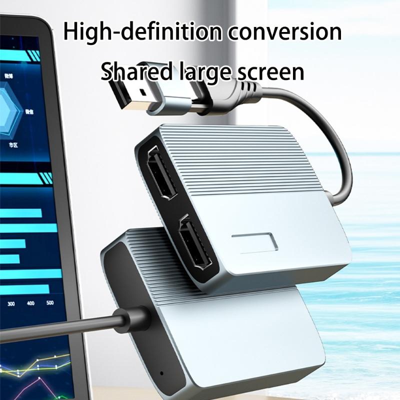 USB C/USB to Double HDTV Adapter USB to HDTV Splitter for Double Monitor Extended Display Adapter Video Graphics Converter