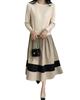 Lilly Chocolate Long Long Elastic Fit One Size Fits Perfect for Beige Women's Dress, Sleeves, Waist, & Flare, Most, Simple, Elegant, Commuting,