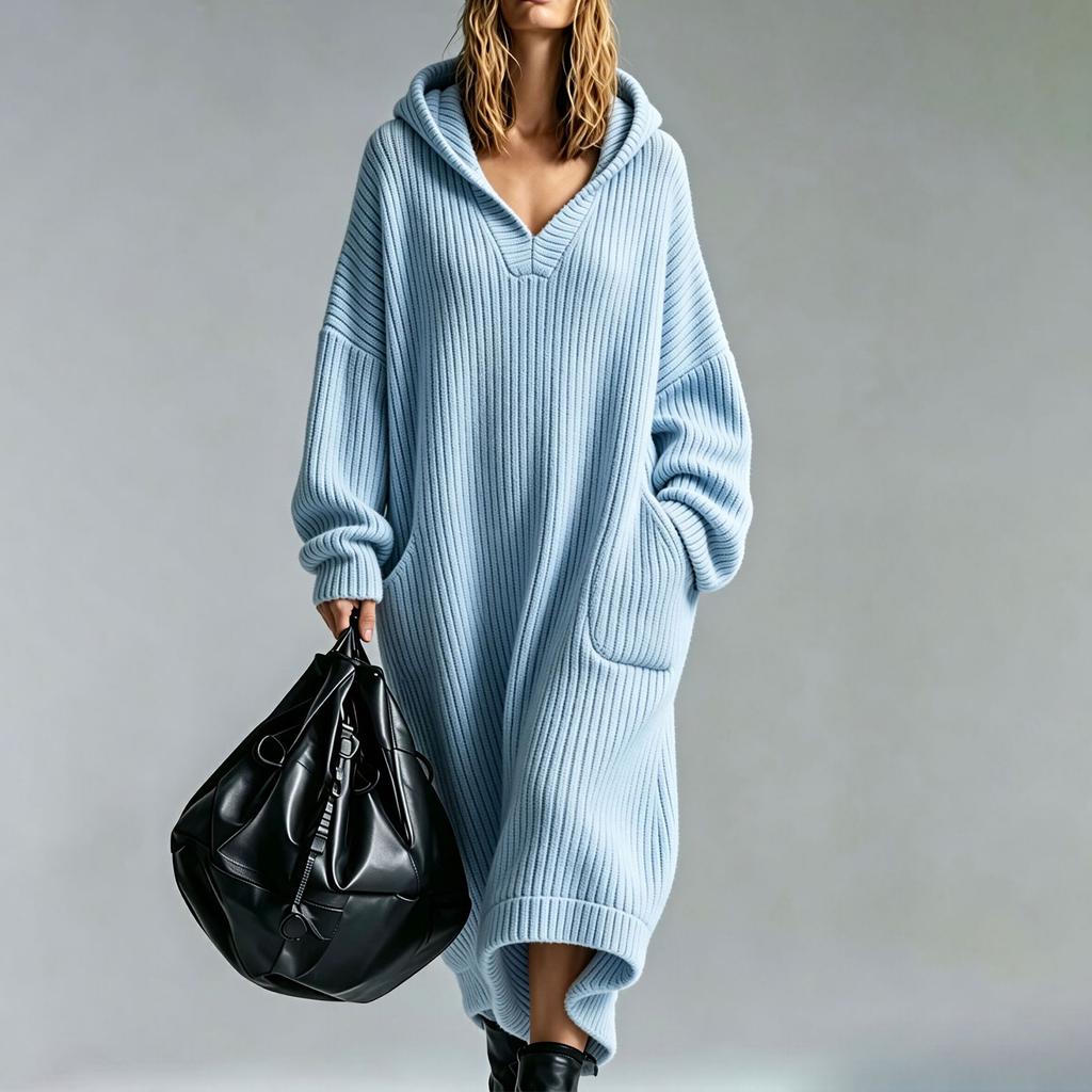 Abito da donna casual in velluto a coste con cappuccio e tasche, vestibilità ampia, colore per l'autunno inverno, da indossare tutti i giorni