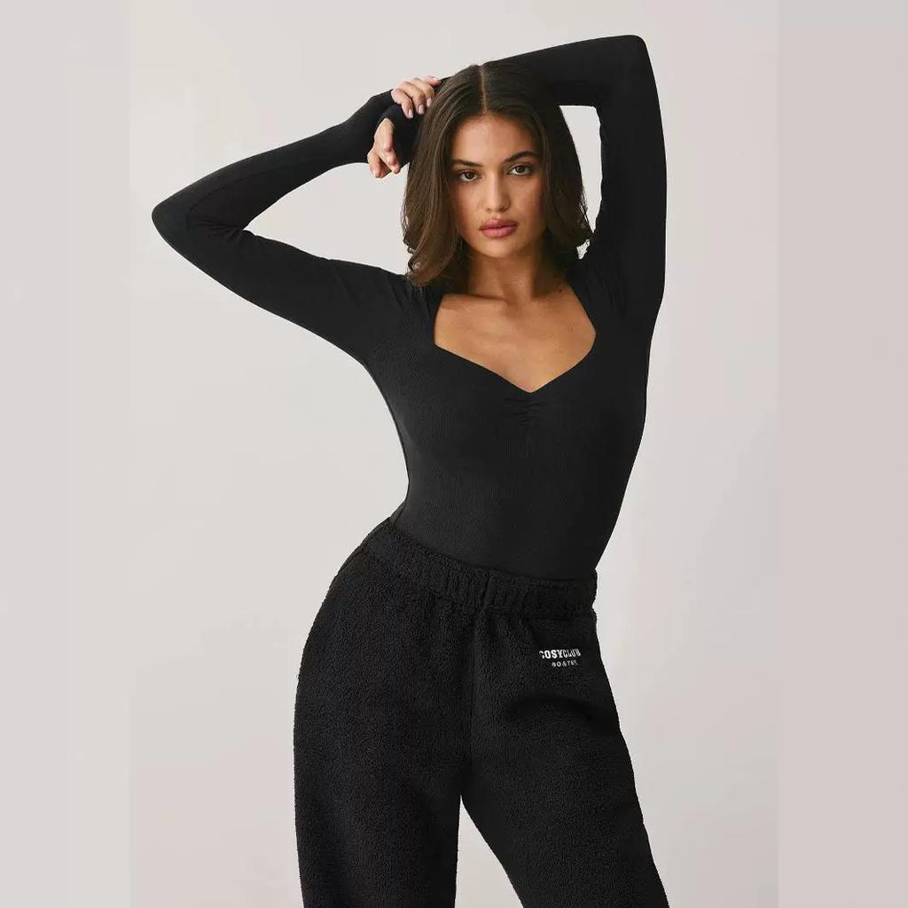 Langarm Unterhemd Mode Slim-fit T-Shirt Eckiger Ausschnitt Sexy Damenoberteil