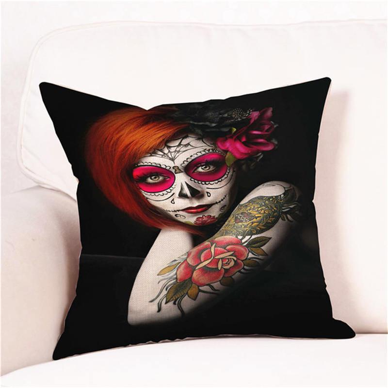 Halloween Cushion Cover Pillowcases Skull Floral Festival Home Decor Square Horror Comfortable Sofa