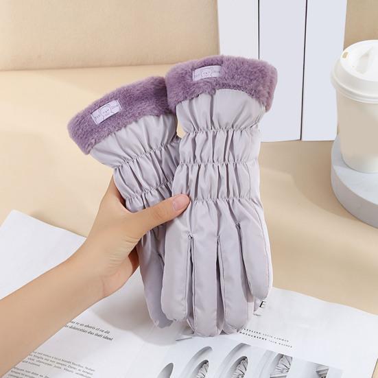 1 Pair Women Fall Winter Gloves Thick Plush Lined Waterproof Windproof Five Fingers Gloves