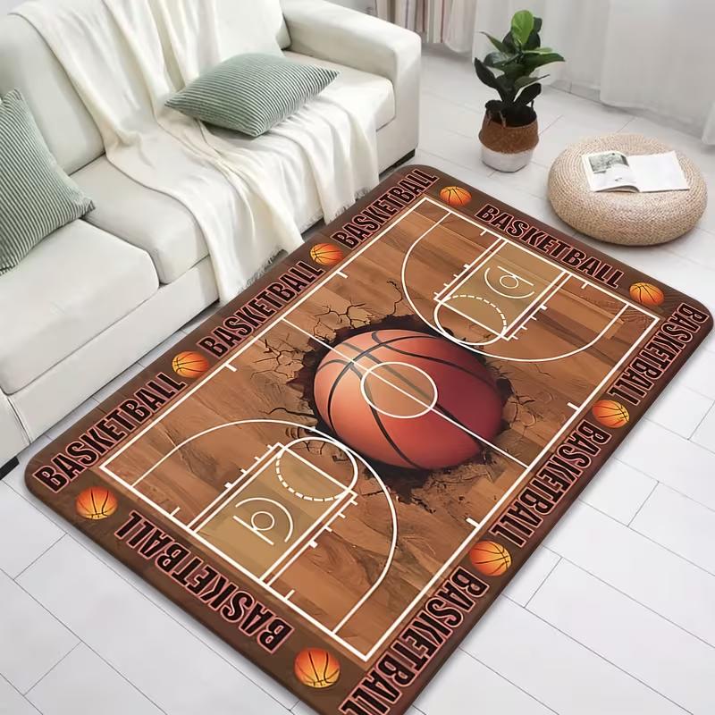 2D Basketball Court Area Rug Soft Non-Slip Basketball Crack Print Floor Mat Sports Theme Decor Carpet for Bedroom Game Room