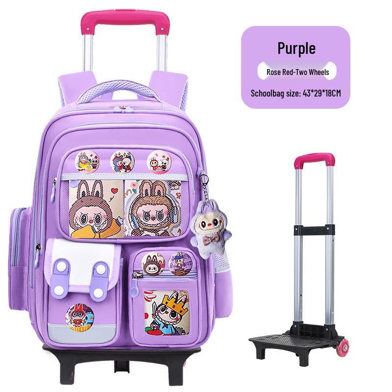 Cartoon Trolley Backpack for Grade 2-6 Students - Large Capacity Schoolbag for Boys & Girls
