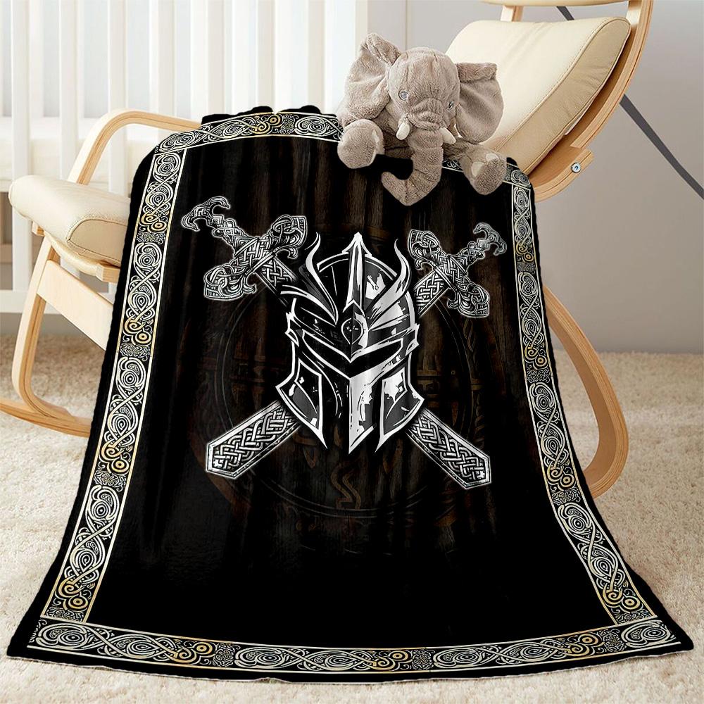 Viking Warrior Emblem Blankets Are Suitable for Living Rooms,making Them an Ideal Choice for Outdoor Travel and Gifts.
