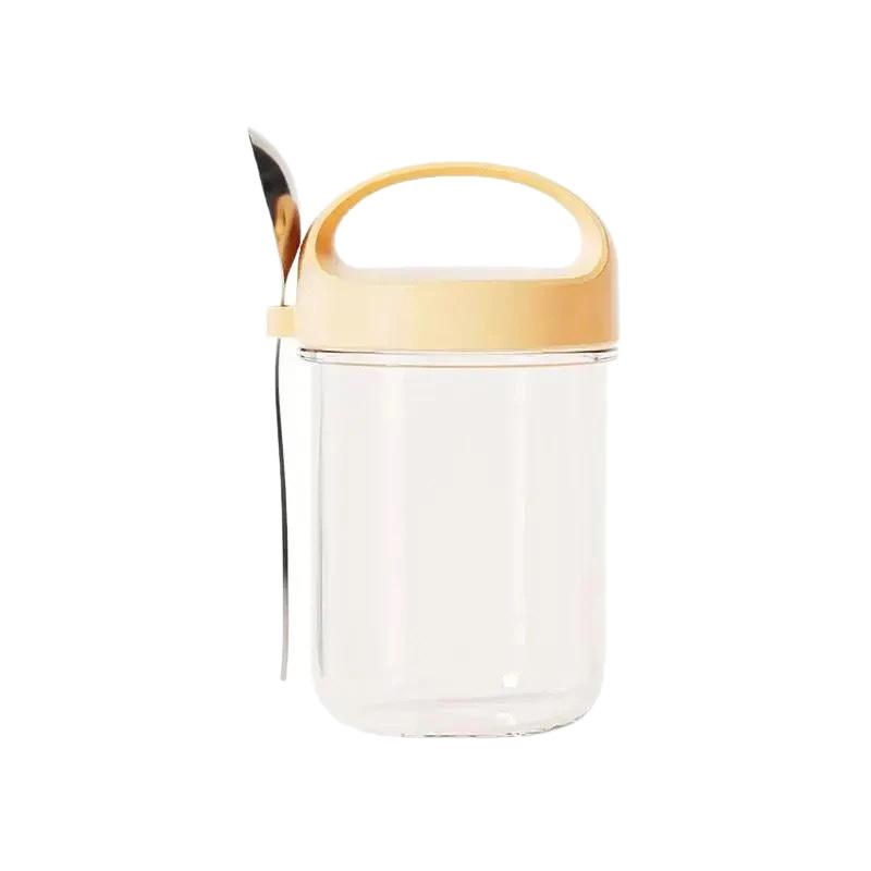 Vasetto Yogurt Vetro Bocca Larga Barattolo Sigillato Tazze Caffè Contenitore Avena Notturna Con Coperchio E Cucchiaio Colazione Fiocchi d'Avena Cereali Frutta Secca