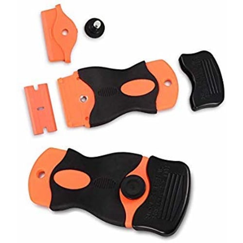 Vitzee Plastic Scraper Sticker Remover Spatula + 5 Plastic Blades + 5 Steel Blades, Interchangeable Blades, for Glass Cleaning, Bathroom, Kitchen, Car