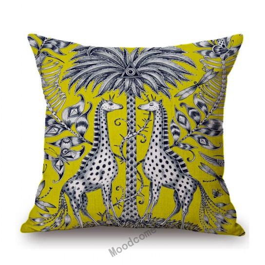 Orange Yellow Blue Pink Purple Tropical Plant Giraffe Unicorn Animal Pattern Toile De Jouy Decorative Pillow Case Cushion Cover