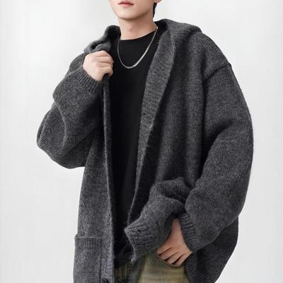 2025 Men's Japanese-Korean Style Hooded Single-Breasted Cardigan - Loose Autumn Winter Knitwear