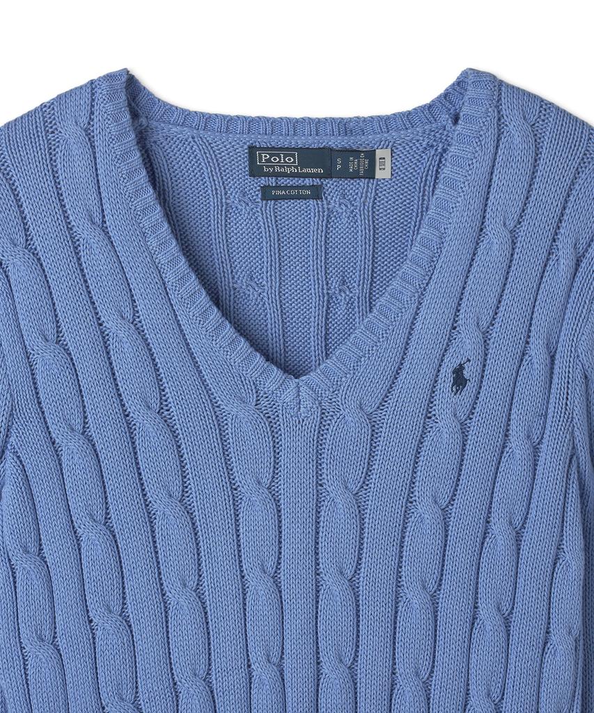 POLO RALPH LAUREN Cable Knit Cotton V-Neck Sweater - Blue