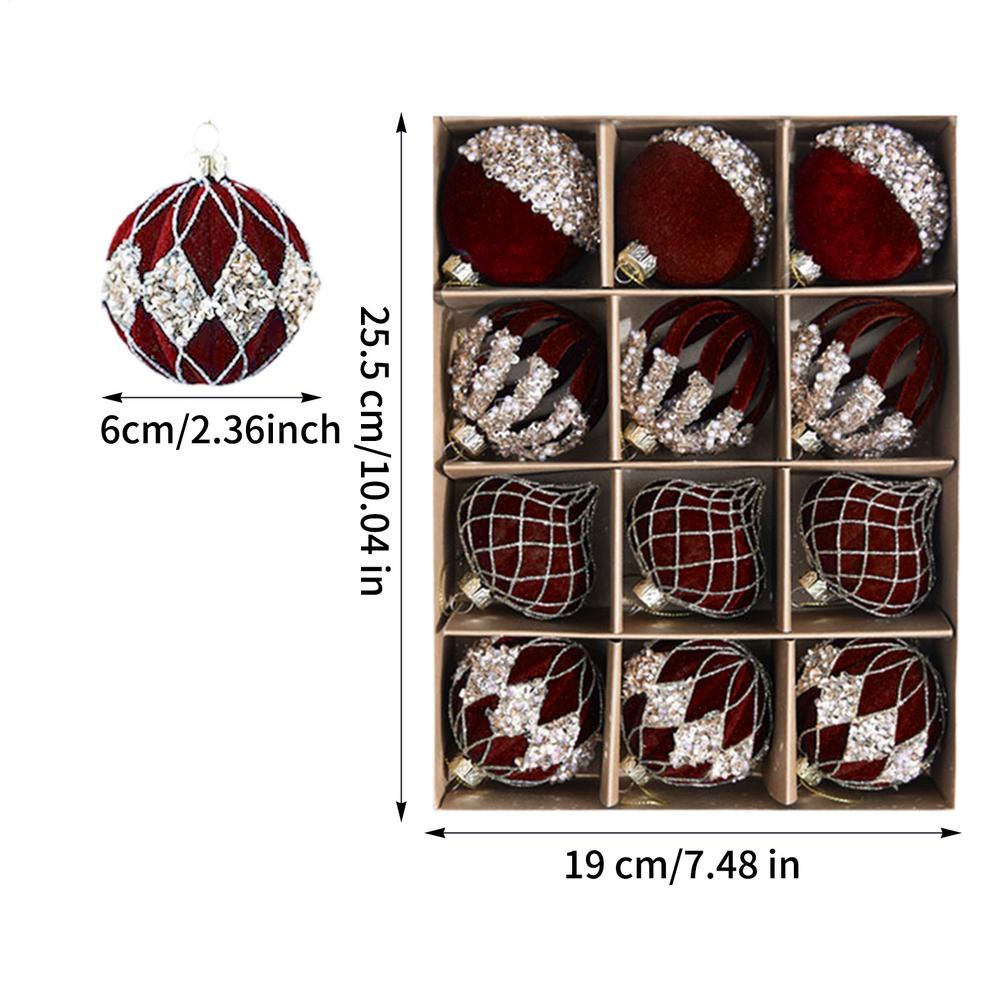12PCS Christmas Ball Ornaments Glittering Red Green Decorative Ball Christmas Tree Ornaments for Home Wall Living Room House