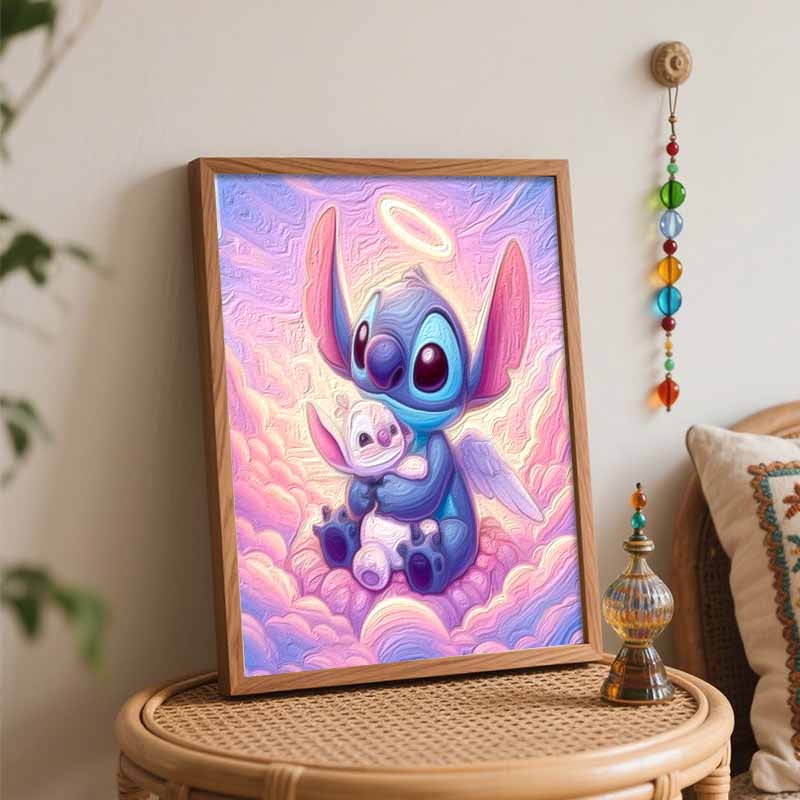Disney Angel Stitch Oil Painting Art Painting Kit Handmade Diy Gift Home Decoration Cute Hug Cloud Sky Romantic Room Wall Decor