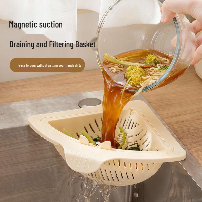 Magnetic Hanging Sink Drain Basket - Kitchen Cleaning Storage Rack for Food Residue & Leftovers