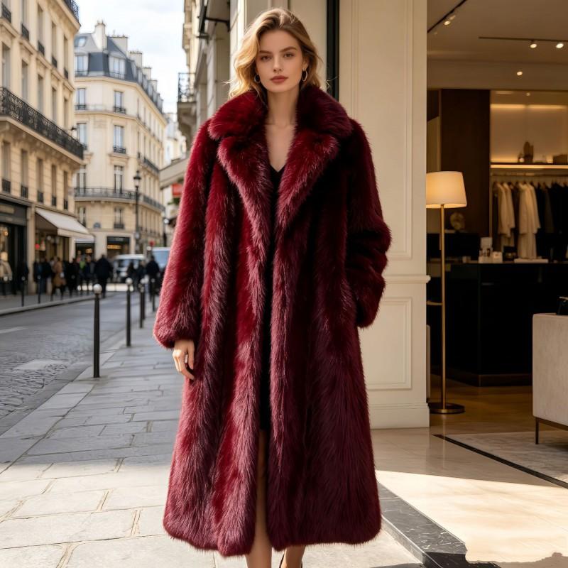 Womens Long Faux Fur Coat With