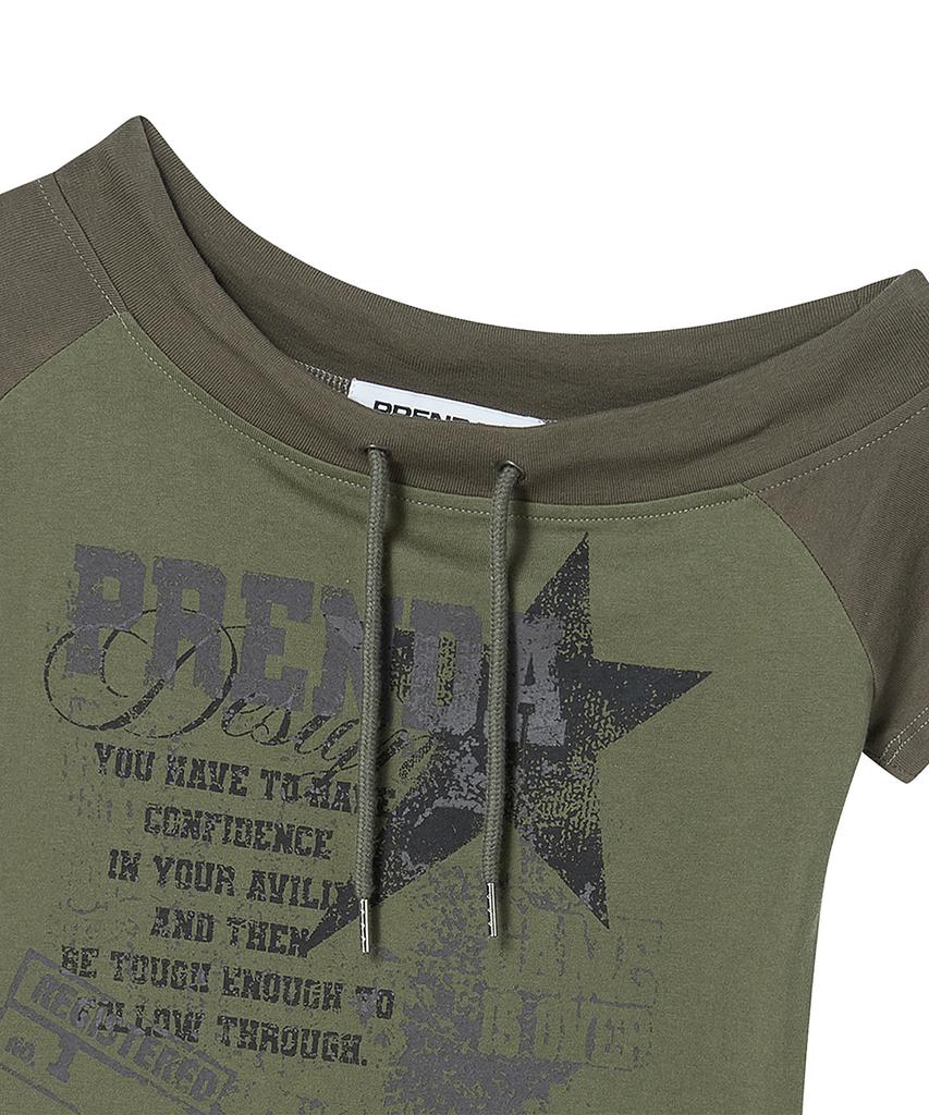 PRENDA String Off Shoulder Short Sleeve Khaki