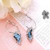 Women 1Pair Blue Crystal Rhinestone Enamel Butterfly Dangle Hoop Earrings Earbob