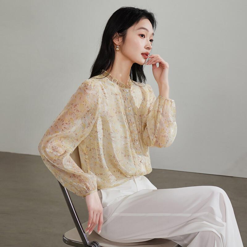 SOFSIL 2026 Spring Floral Long-Sleeve Ruffle Blouse M