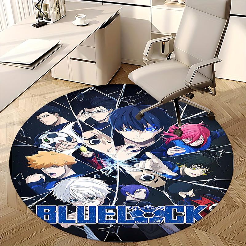 1pc Blue Lock Anime Design Round Carpet - Office Chair Mat, Non-Slip Rug for Home Decor, Living Room, Bedroom, Game Room
