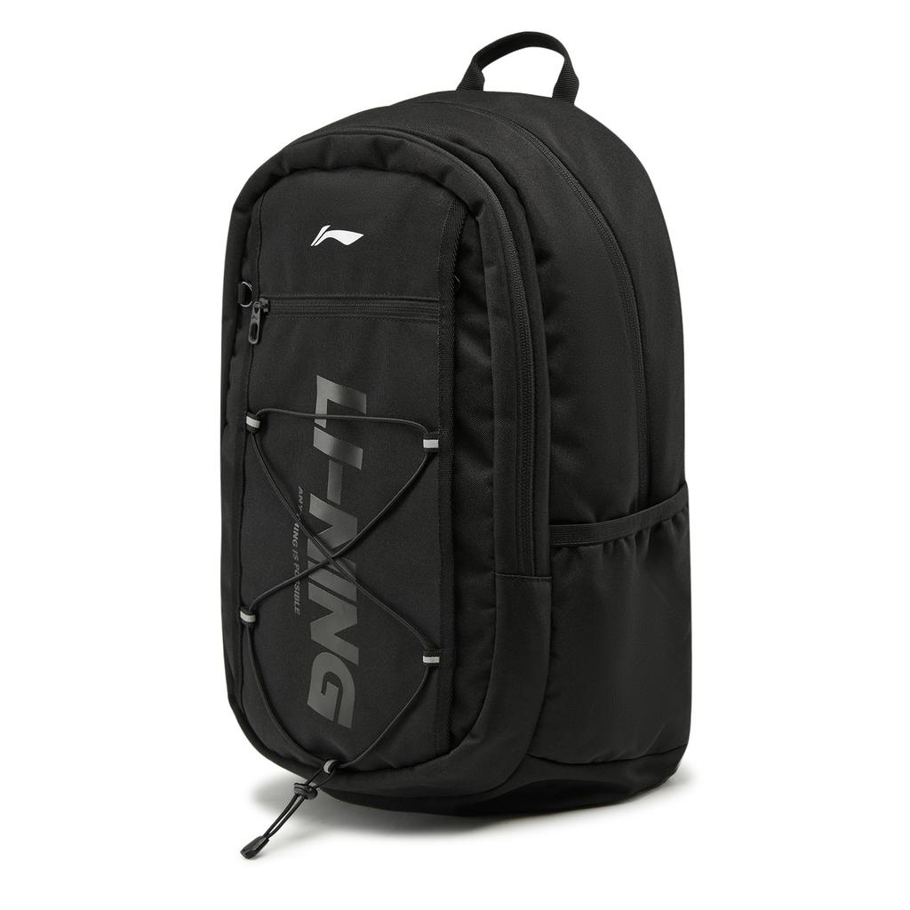 Li Ning Sports Lifestyle Series Logo Collection 24L Zipper Closure Printed Logo Polyester Backpack Unisex Backpack Black ABSW209-2