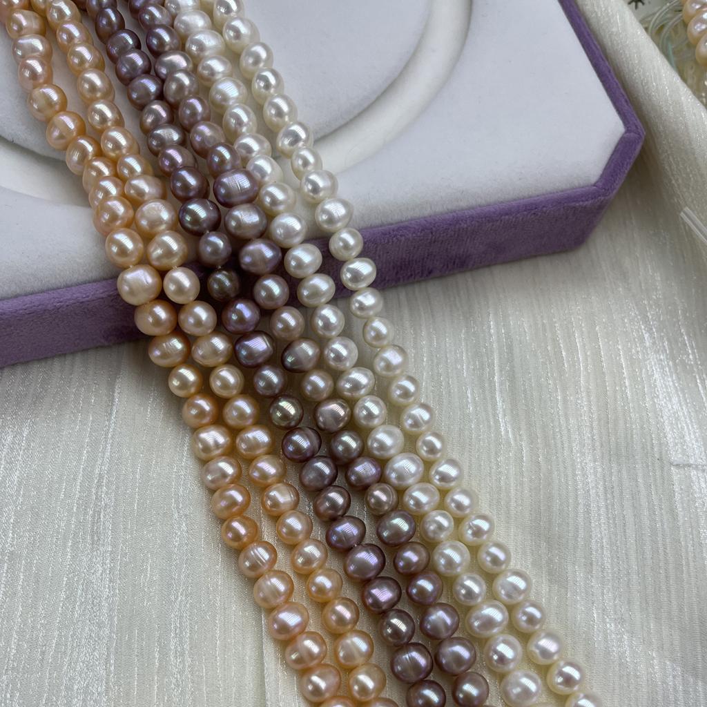1String, Purple Pink White Natural Freshwater Pearls Beads for Jewelry Making DIY Crafts (Beads 7-8mm, Length 36cm)