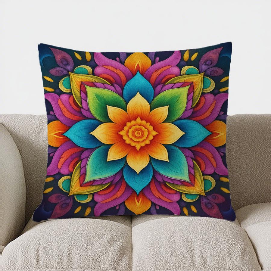 Home Decor Colorful Mandala Pattern Decorative Throw Pillow Pattern Cushion Cover Suitable For Sofa Bedroom Car Pillow Cover