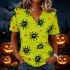 Women's Halloween Print V-Neck Short Sleeve Casual Pullover Top
