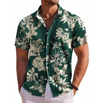 Camicia da uomo a maniche corte Stampa Floreale Botanica Hawaiana Collo a revers Camicia Bottoni da Spiaggia Top Camicie Casual alla Moda