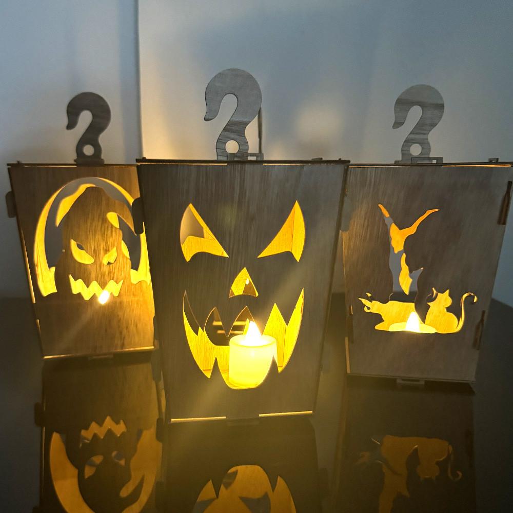 Alluring Halloween Wooden Lanterns With Creepy Ghost And Demon Designs For Holiday Atmosphere