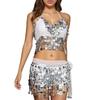 Shimmering Dance Performances Outfit With Detachable Sequins Fringe Accessories For Belly Dancers