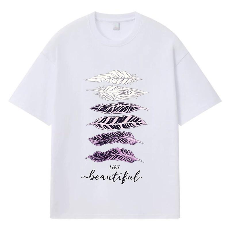 2026 Feather Printed Graphic Y2k Harajuku Streetwear 100% Cotton T Shirt Casual Oversized Summer Men T-shirt