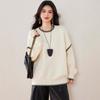 New Autumn and Winter Black and White Contrasting Color Edge Crew Neck Sweater, Simple and Versatile Loose Lazy Style Knitted Sweater