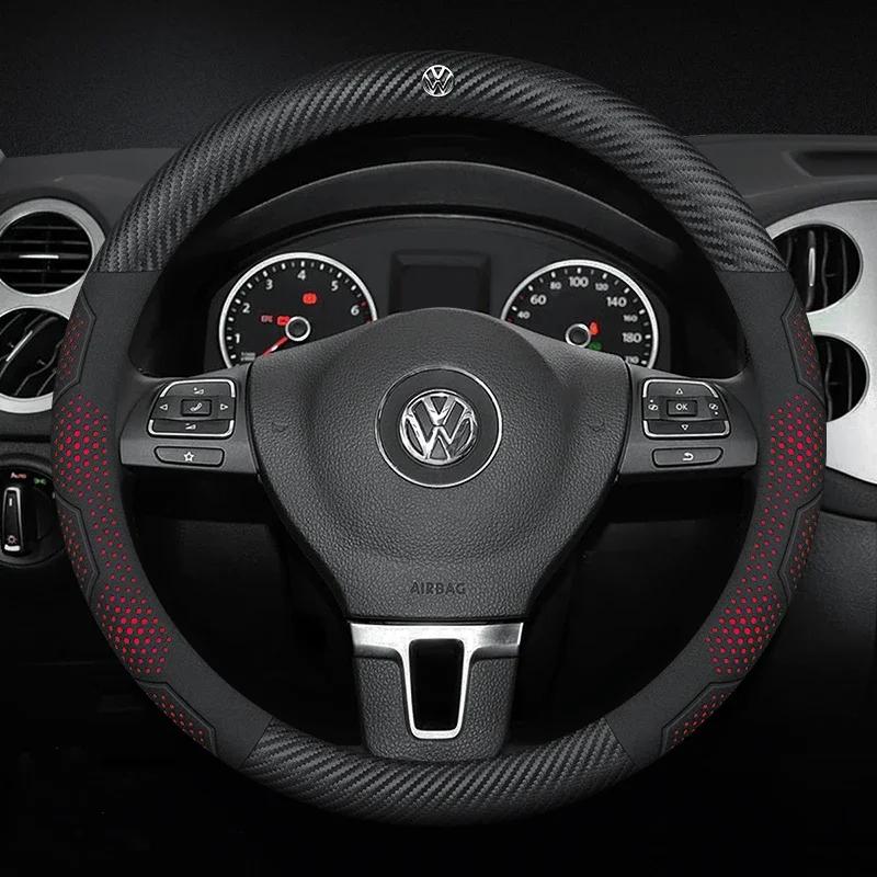 For Volkswagen T-ROC T-Cross Touareg Polo Passat Golf GTI Beetle Magotan Tiguan CC Carbon fiber Leather Car Steering Wheel Cover
