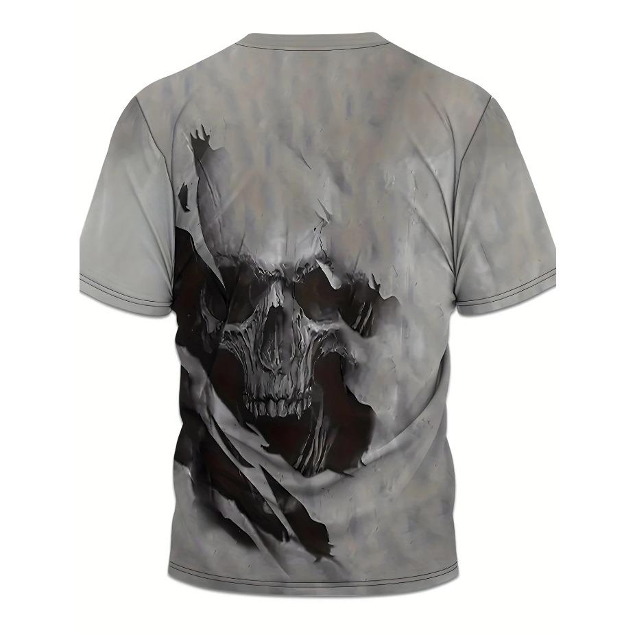 Men's 3D Skull Print T-Shirt Casual Short Sleeve Summer Tee Graphic Design Comfortable Polyester Outdoor Sports & Fitness, Skull T Shirt