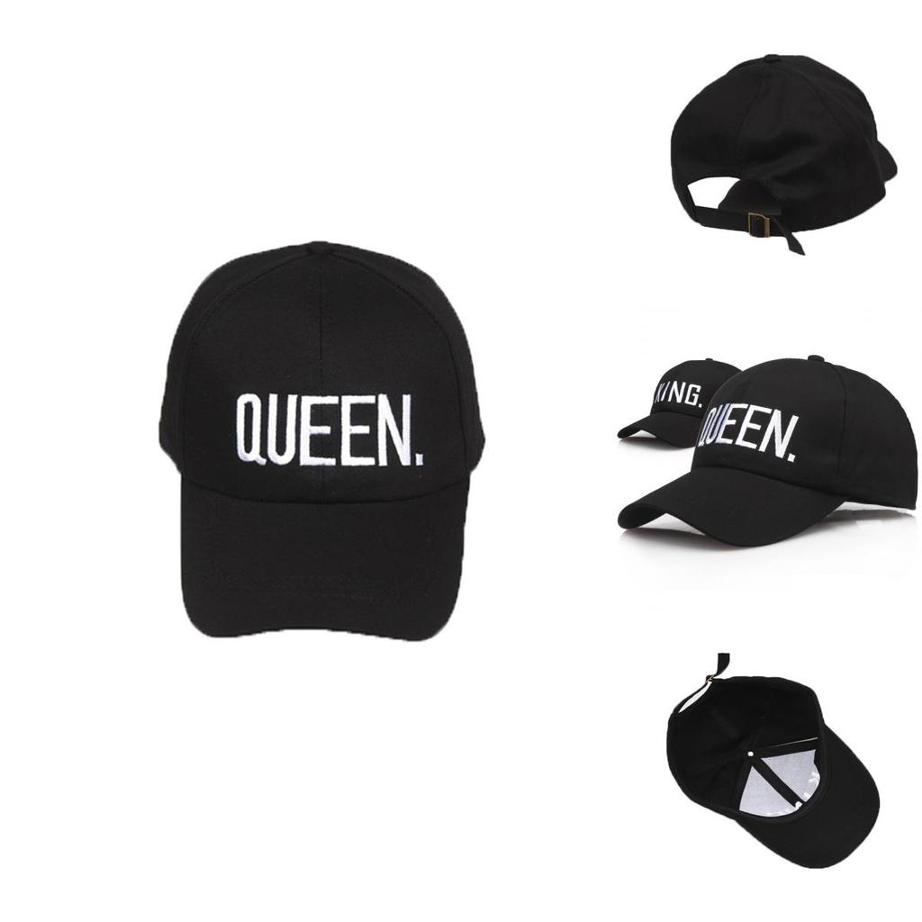 Premium Black Queen/king Baseball Cap With Hip Hop Letter Print For Couples