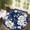 Retro Peony Blue Pattern Flannel-printed round floor mats are slip-resistant Suitable for living bedroom terrace garden carpets