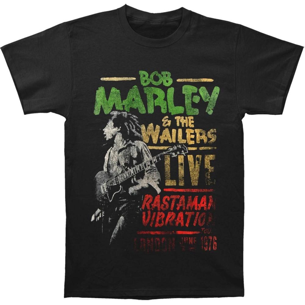 Bob Marley Rastaman Vibration Tour 1976 Slim Fit T-shirt Large Black Unisex T-Shirt M
